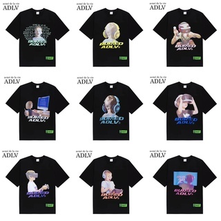 Acme de la vie เสื้อยืดผู้หญิงผ้าฝ้ายคอกลมเกาหลี เสื้อยืดแฟชั่นผู้ชายเสื้อยืดคู่ ADLV