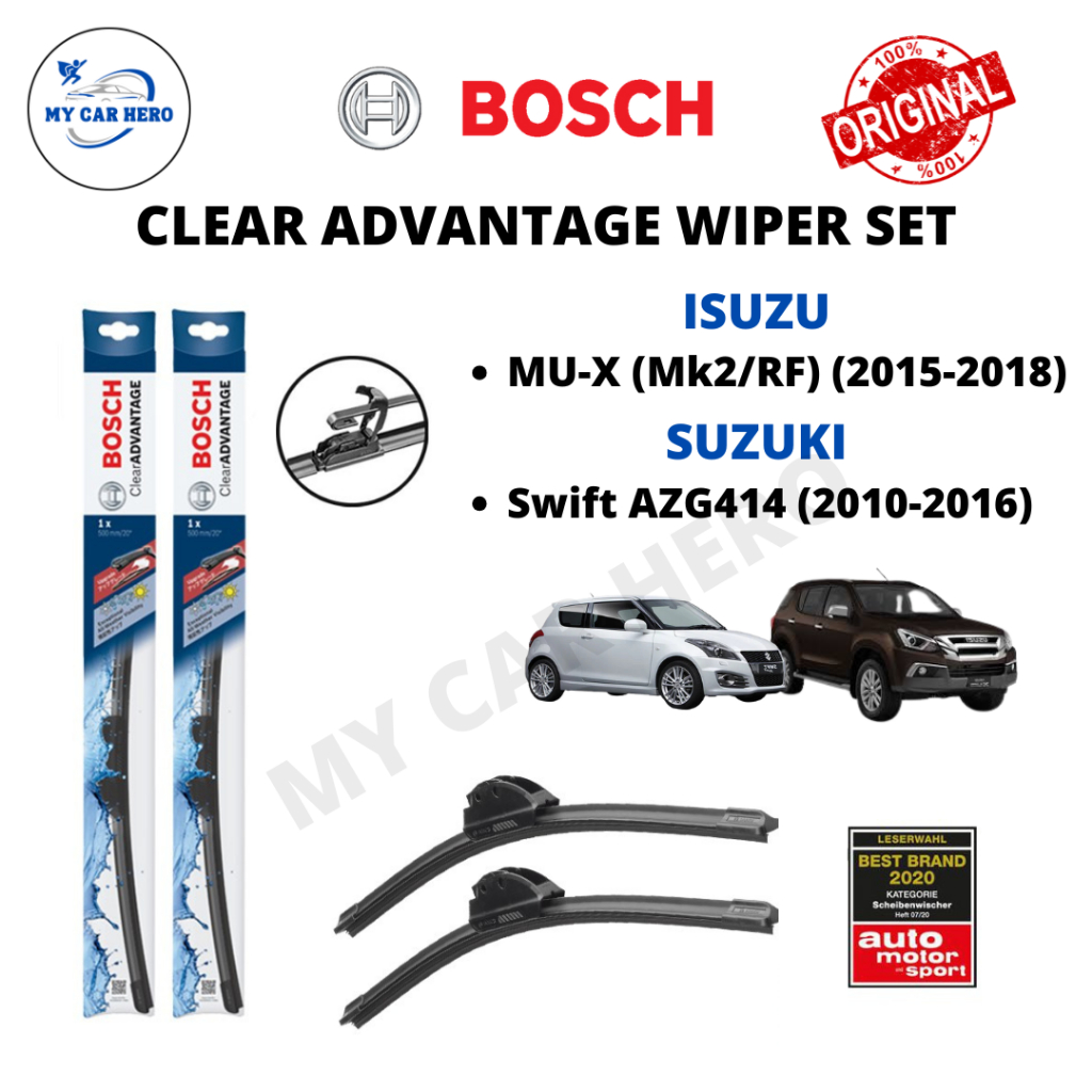 BOSCH Clear Advantage U Hook ชุดปัดน้ําฝน Isuzu MU-X MUX (Mk2/RF) (2015 -2018) / Suzuki Swift (2010-