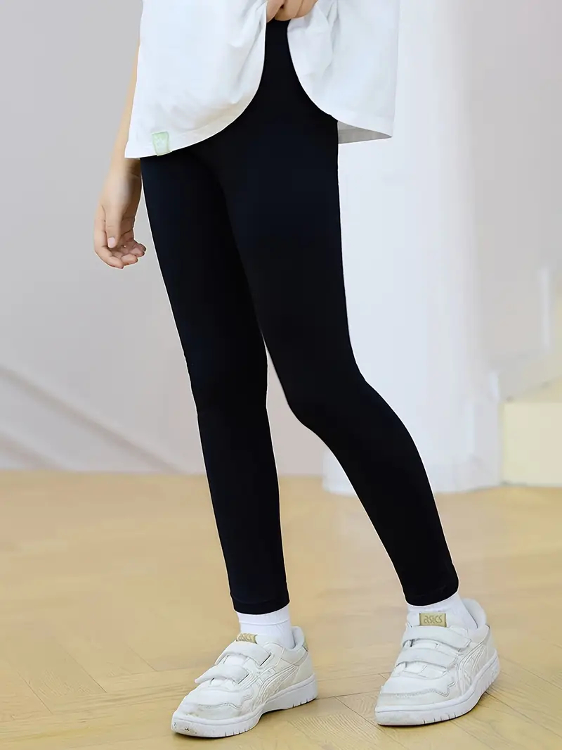 Kids Legging Girls Cotton Blend Leggings 95% Cotton 5% Spandex Medium Stretch Knit Fabric Solid Color Skinny Fit