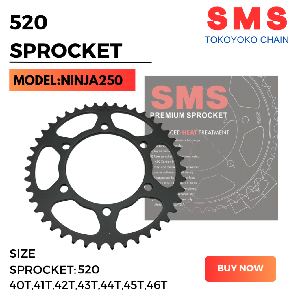 SMS 520 NINJA250 NINJA 250 KAWASAKI PREMIUM SPROCKET ด้านหลังสําหรับ KAWASAKI BLACK STEEL