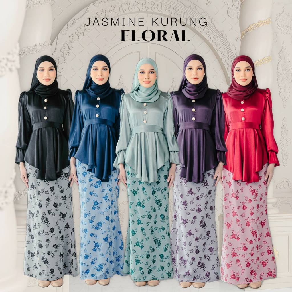 Baju Kurung Floral Kurung Moden Satin Baju Raya Viral 2025 Kurung Jasmine