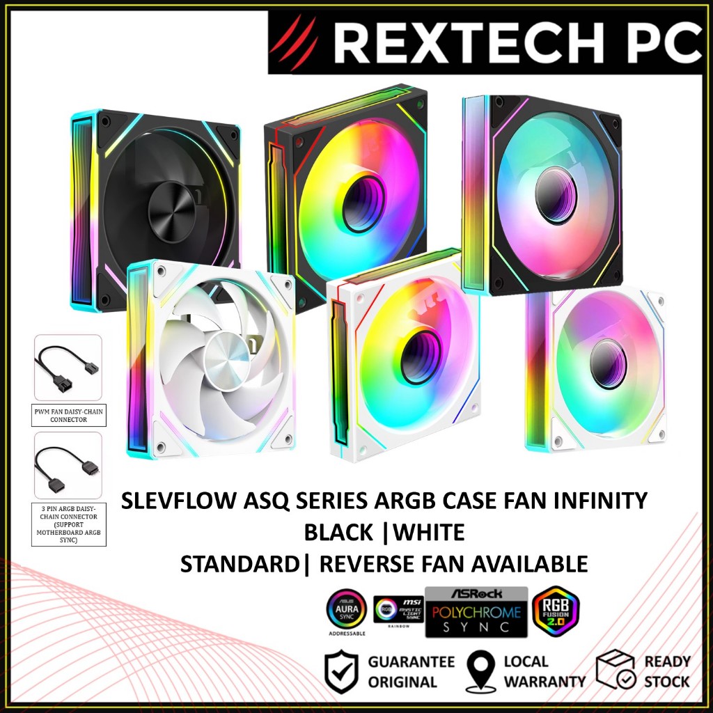 REXTECH SLEVFLOW ARGB INFINITY 12CM FANS ASQ Vortex ASQ Zephyr SPECTRA [สีดํา & สีขาว] REVERSE & FRO