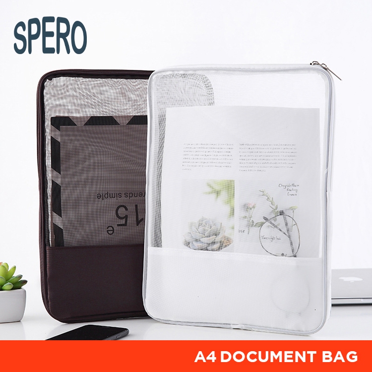 SPERO A4 กระเป๋าเอกสาร Japan Ins Premium File Storage Zipper File Transparent Zip File Nylon Storage