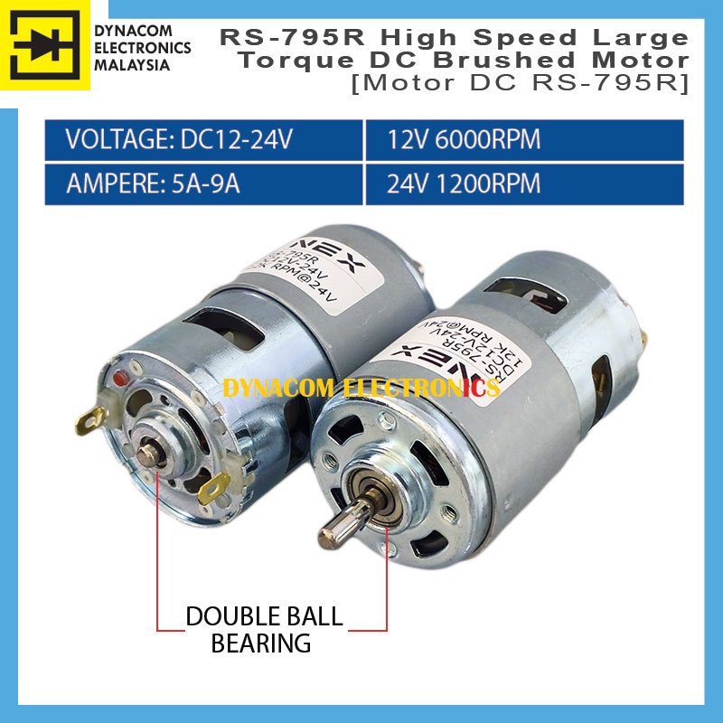 RS-795 DC12V ~ 24V แบริ่งบอลคู่เพลากลมความเร็วสูงแรงบิดขนาดใหญ่ DC 795 มอเตอร์ [มอเตอร์ DC-795]
