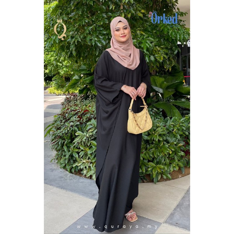 JUBAH Kaftan Muslimah BLACK Free Size Mut Sehingga Berat 150kg Ironless Premium Italian Crepe Baju R