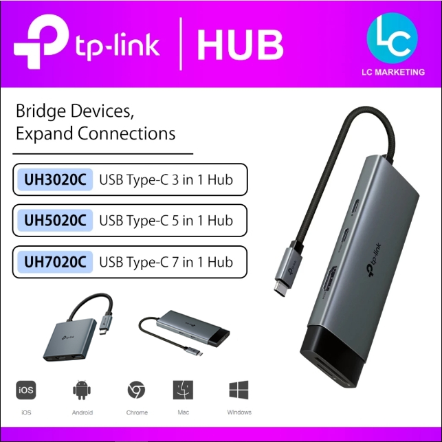 TP-Link UH3020C │ UH5020C │ UH7020C USB-C USB Type-C Hub to HDMI 4K @ 60Hz 100W PD พอร์ต USB Adapter