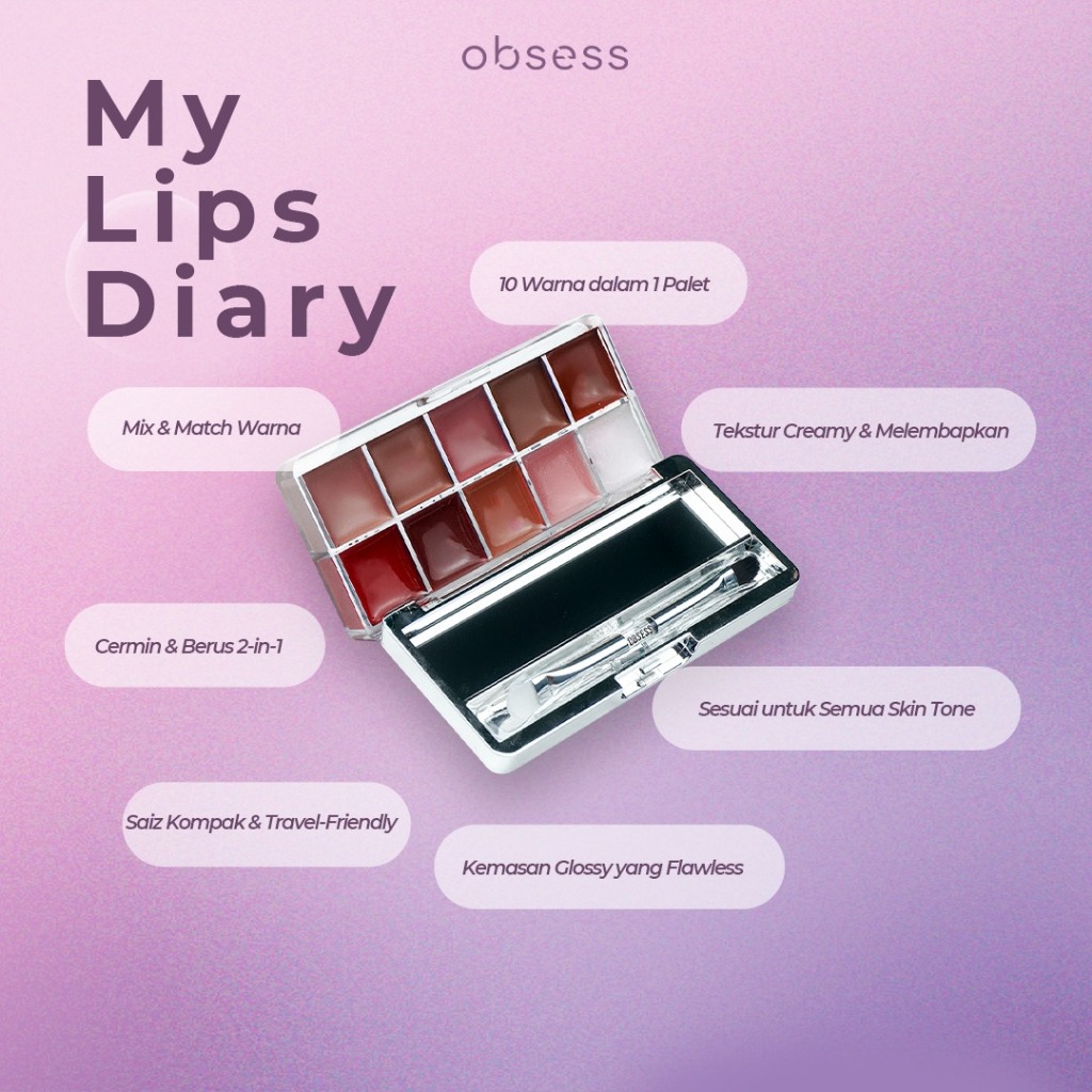 OBSESS My Lips Diary Lip Gloss Ten Color Palette Lip Jelly Palette Lipstik Palet Lip Gloss Lip Cream