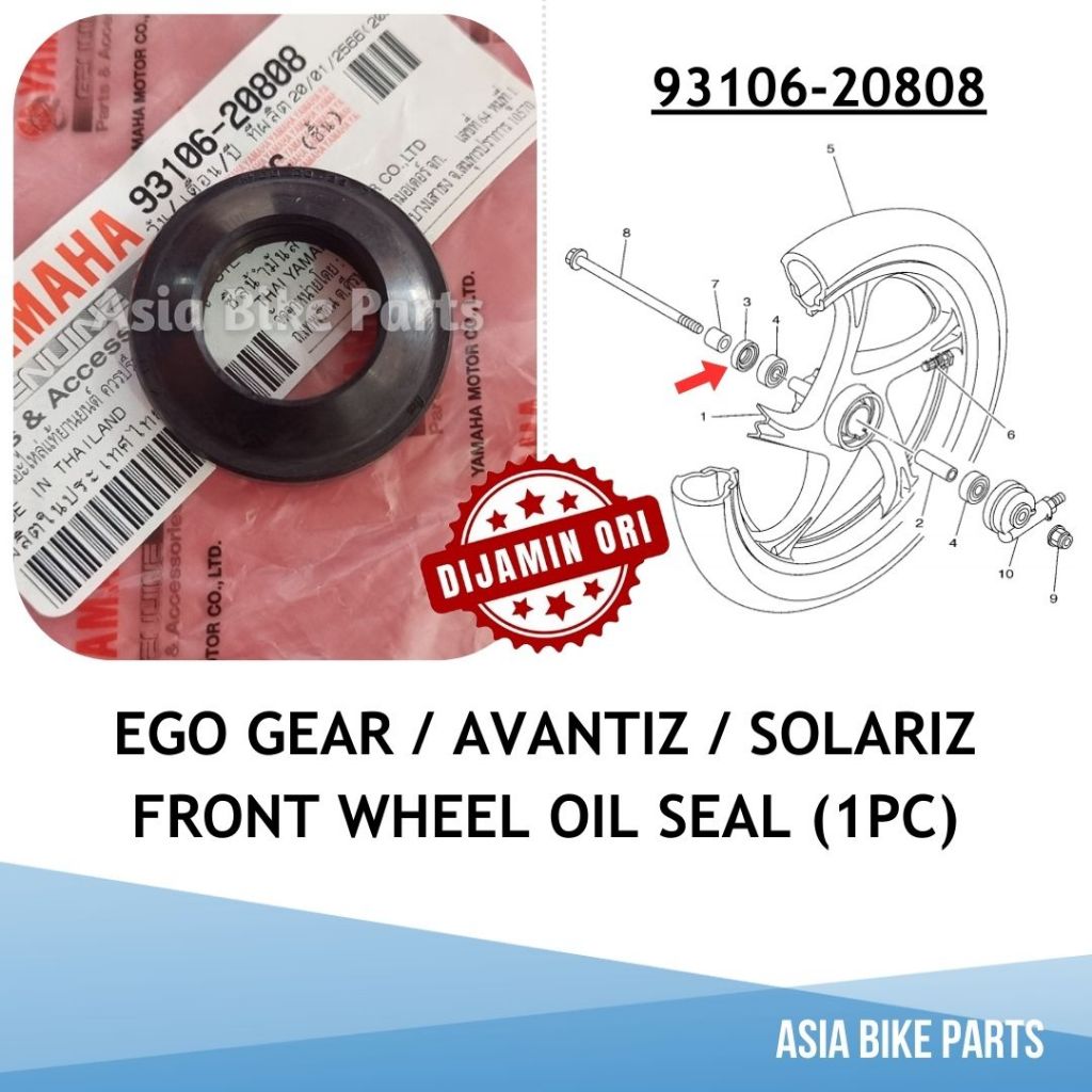 Yamaha Scooter Ego LC / Ego Gear / Avantisz / Solariz ซีลน้ํามันล้อหน้า Tayar Depan - 93106-20808