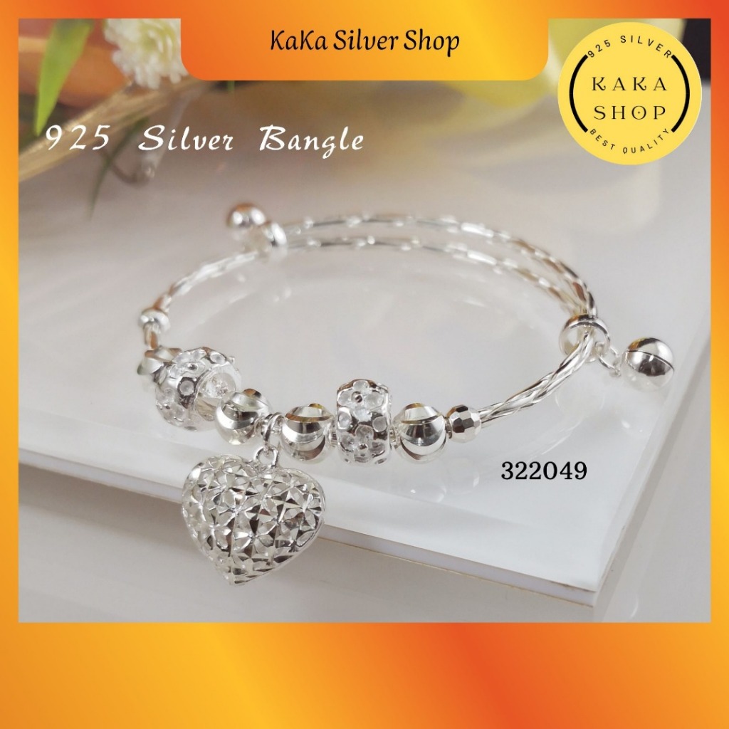 กําไลข้อมือ 925 Silver Love Heart สําหรับผู้หญิง (322049) กําไลข้อมือ Gelang Tangan Hati Perak 925