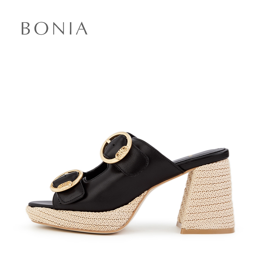 Bonia Black Julia Heeled Sandals รองเท้าแตะ Kasut