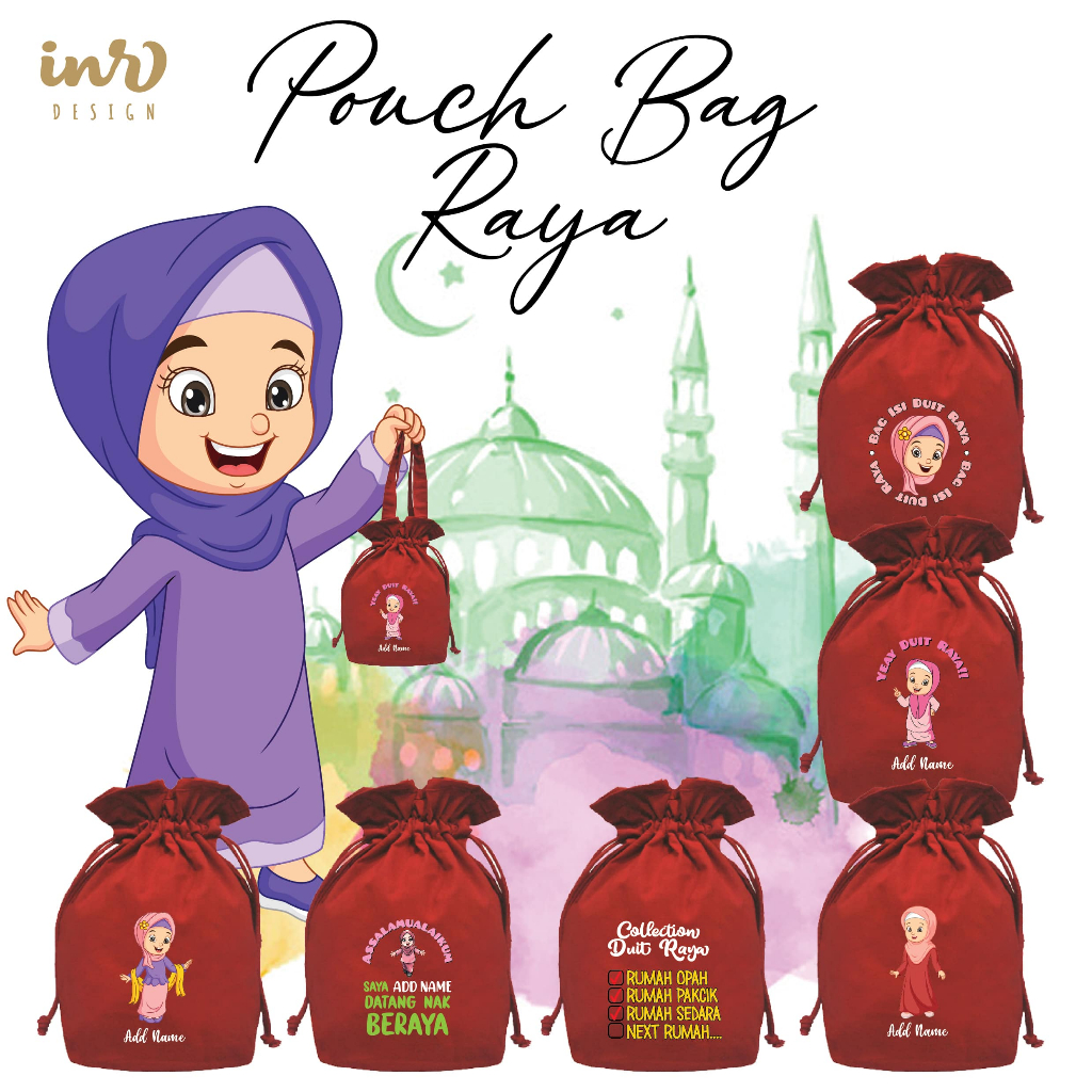 Pouch Bag Raya RED Beg Duit Raya Kids Uncang Duit Raya 2025 กระเป๋าแคนวาสพร้อมเชือกรูด