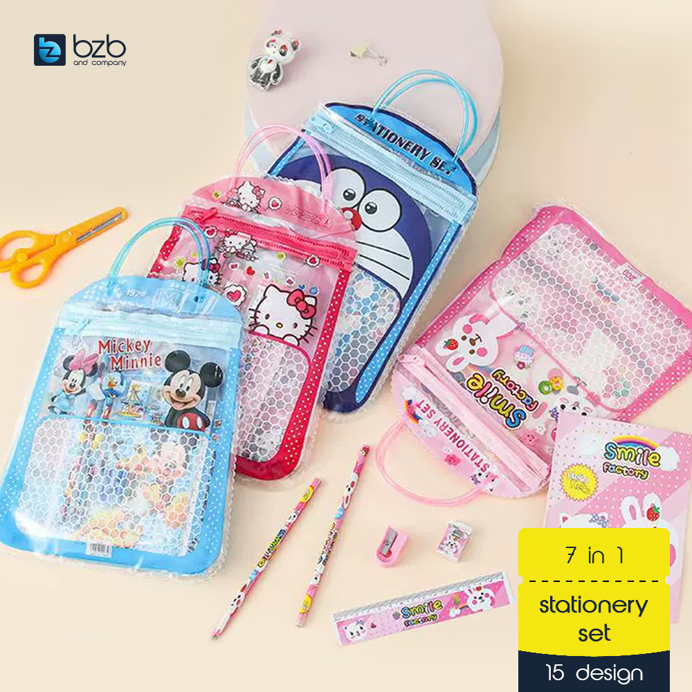 7 In 1 ชุดเครื่องเขียนเด็กเด็กของขวัญวันเกิดนักเรียน Goodies กระเป๋า 文具套装 ชุด Alat Tulis