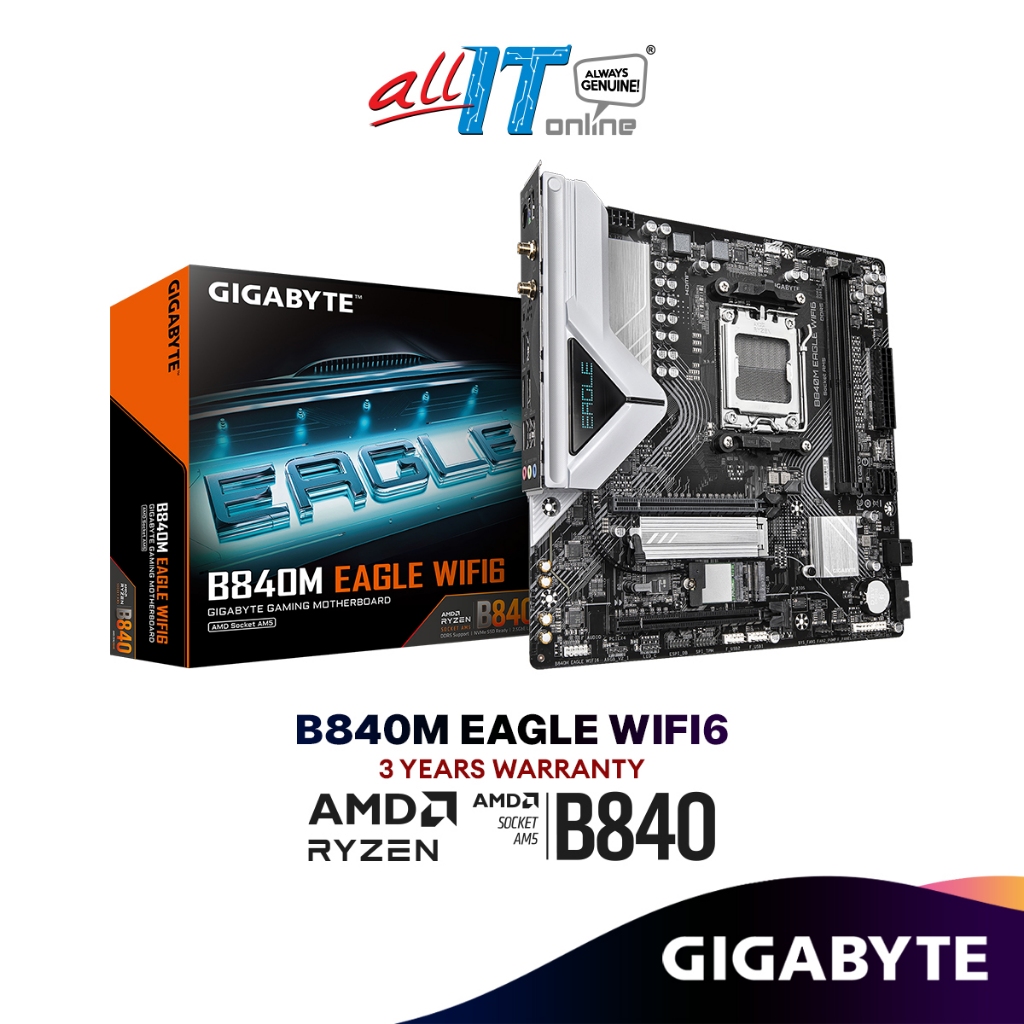 GIGABYTE B840M EAGLE WIFI6 Micro ATX (mATX) เมนบอร์ดสําหรับเล่นเกม AMD AMD AM5 ซ็อกเก็ต