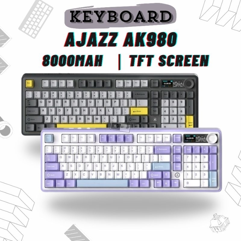 Ajazz AK980 Gasket Tri-mode Mechanical Keyboard พร้อมหน้าจอ Papan kekunci