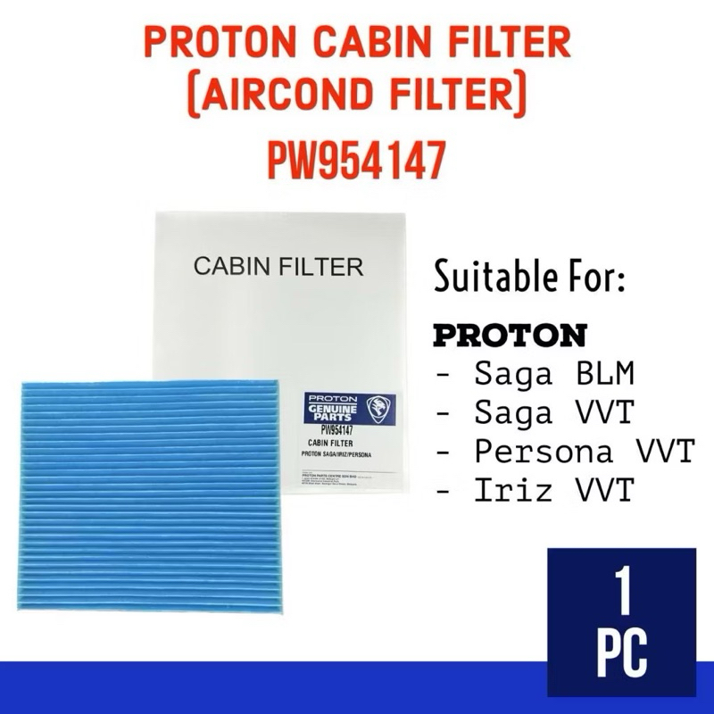 PW954147 PROTON AIRCOND CABIN FILTER - PROTON SAGA BLM/ SAGA VVT/ PERSONA VVT/ IRIZ VVT AIRCOND FILT