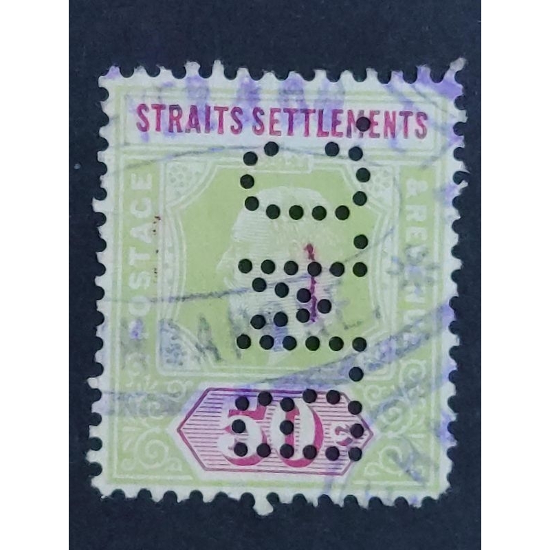 ชุด Straits 1904 King Edward VII Wmk MCCA 50c Green & Carmine - 1 ชิ้น "Perfin" Used Old Malaya Stam