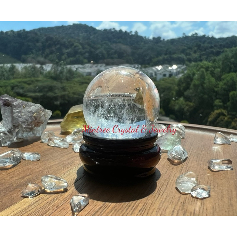 ธรรมชาติ Mini Clear Quartz Sphere (ฟรี CRYSTAL SPHERE BASE) หินอ่อนธรรมชาติคริสตัล 29.7 มม. (37 กรัม