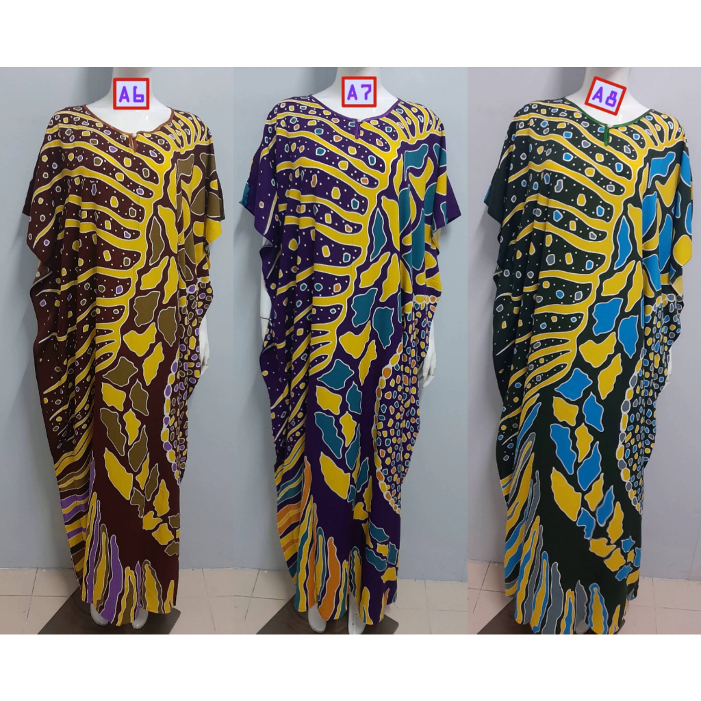 SFS Orchid A1 - A10 ชุดนอนสตรีแขนสั้นเสื้อ Batwing ปุ่มคอ Kaftan Batik Platinum ชุดนอน Nightdress