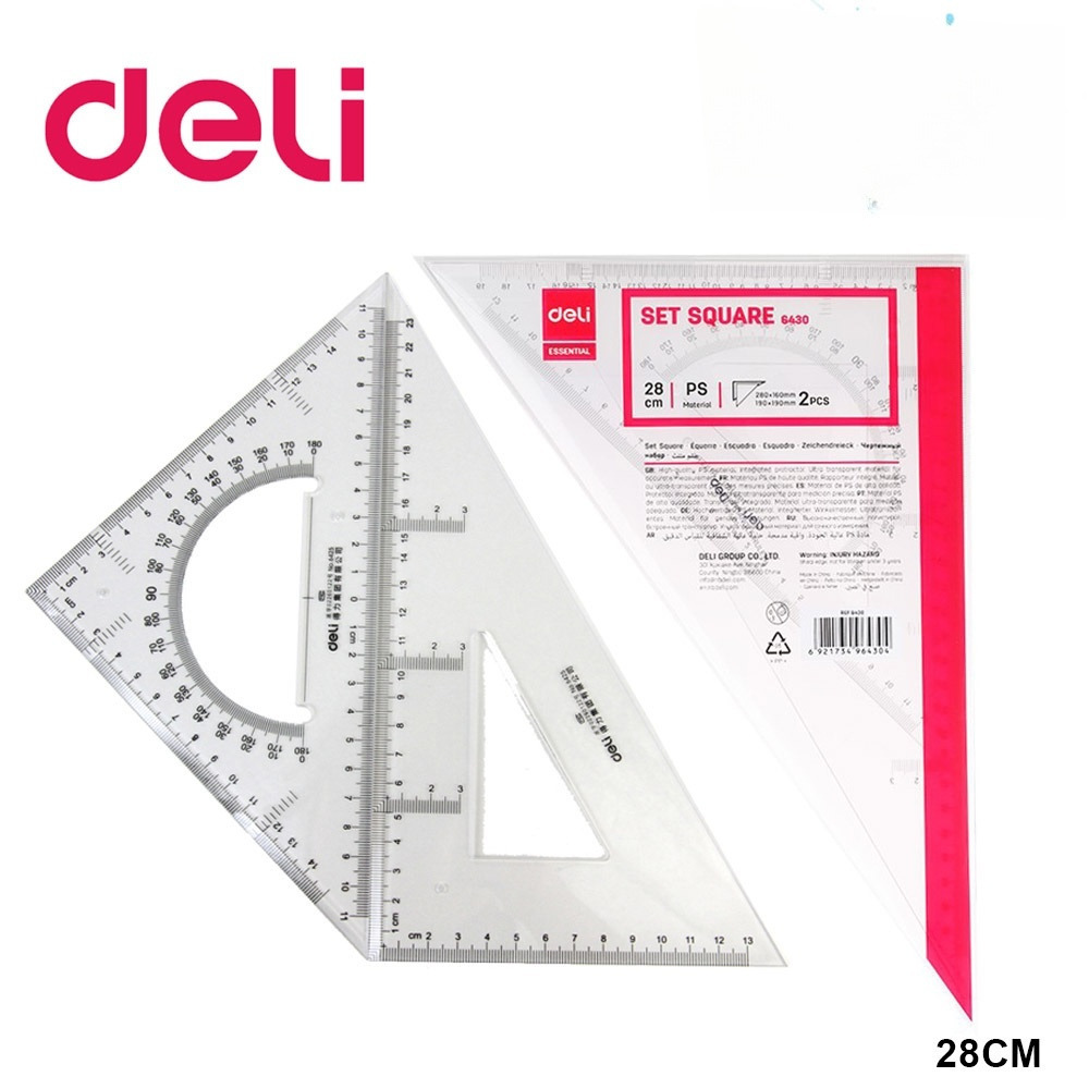 Deli Triangle Ruler Set No. 6430/ 28cm / ชุดพลาสติกใส /Set Pembaris Segitiga Deli/得力三角尺套装