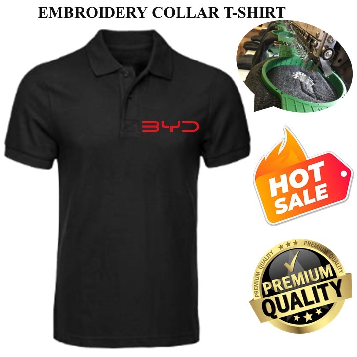 EMBROIDERY SULAM BYD LOGO เสื้อเชิ้ตปกสีดํา