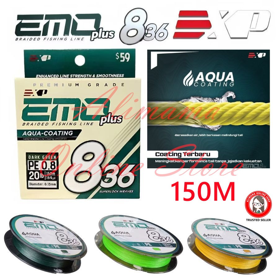 EXP EMO PLUS 836 150m Casting Braided Aqua Coating สายตกปลา Ultra Sensitive Smooth Thin Strong PE 10
