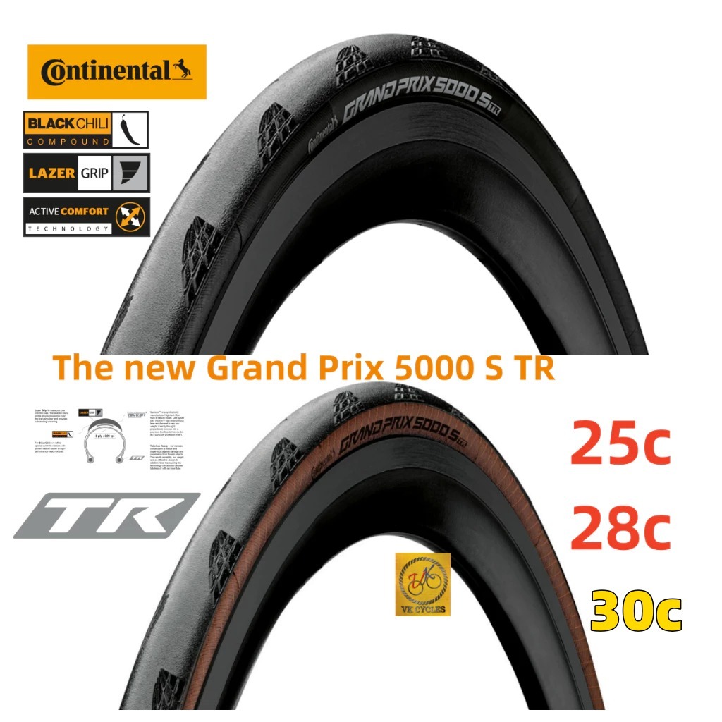 ยาง CONTINENTAL GRAND PRIX 5000 GP5000 S TR Tubeless 700X25 700X28 700X30 สีดํา/TRANSPARENT Hooked &