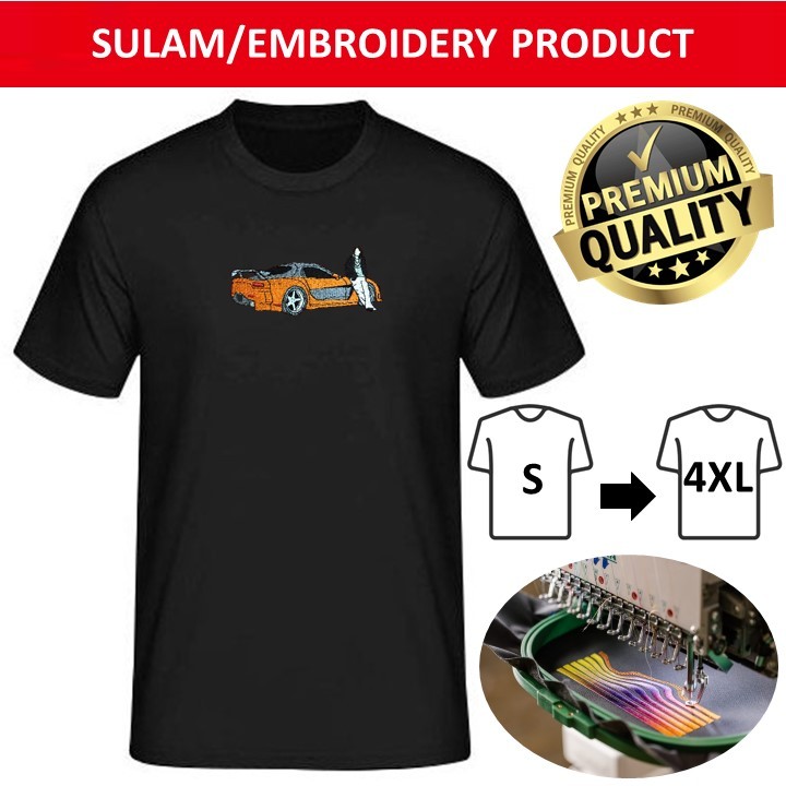 EMBROIDERY SULAM MAZDA RX-7 HAN TOKYO DRIFT ROUNDNECK เสื้อยืดผ้าฝ้ายสีดํา