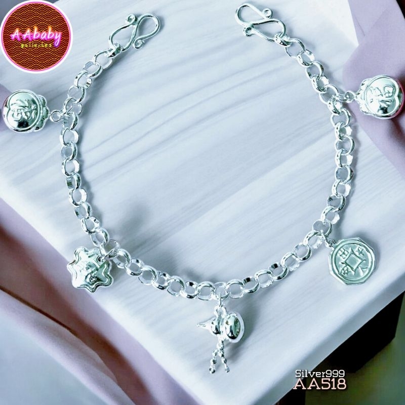 AAbaby Galleries AA518 Baby S999 Silver Anklet Bracelet 5 Treasures Baby S999 Silver Anklet Bracelet