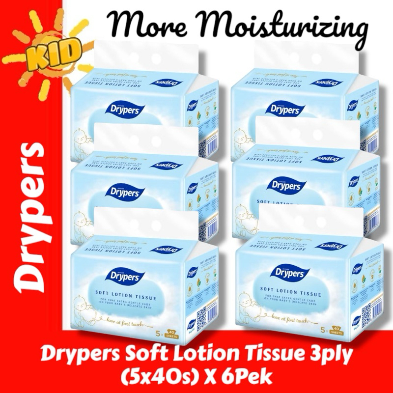 Drypers Soft Lotion Tissue (5x40s) X 6 Pek