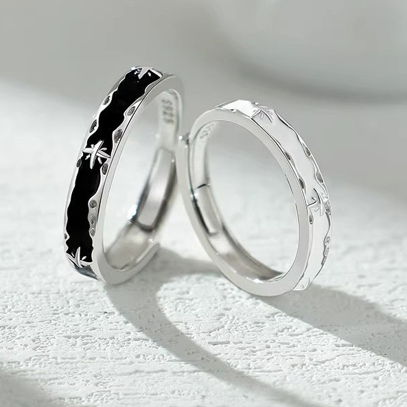 Cobi Jewelry S925 Sterling Silver - แหวนเงินแท้แฟชั่นสีดําปรับได้