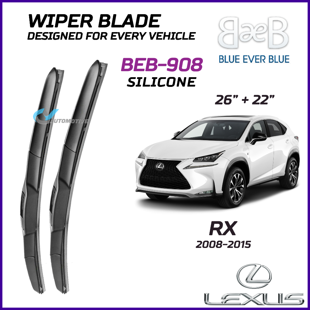 BEB SILICONE ใบปัดน้ําฝน (26" + 22") ชุดสําหรับ LEXUS RX 2008-2015 พร้อม Aerodynamic Design BEB-908