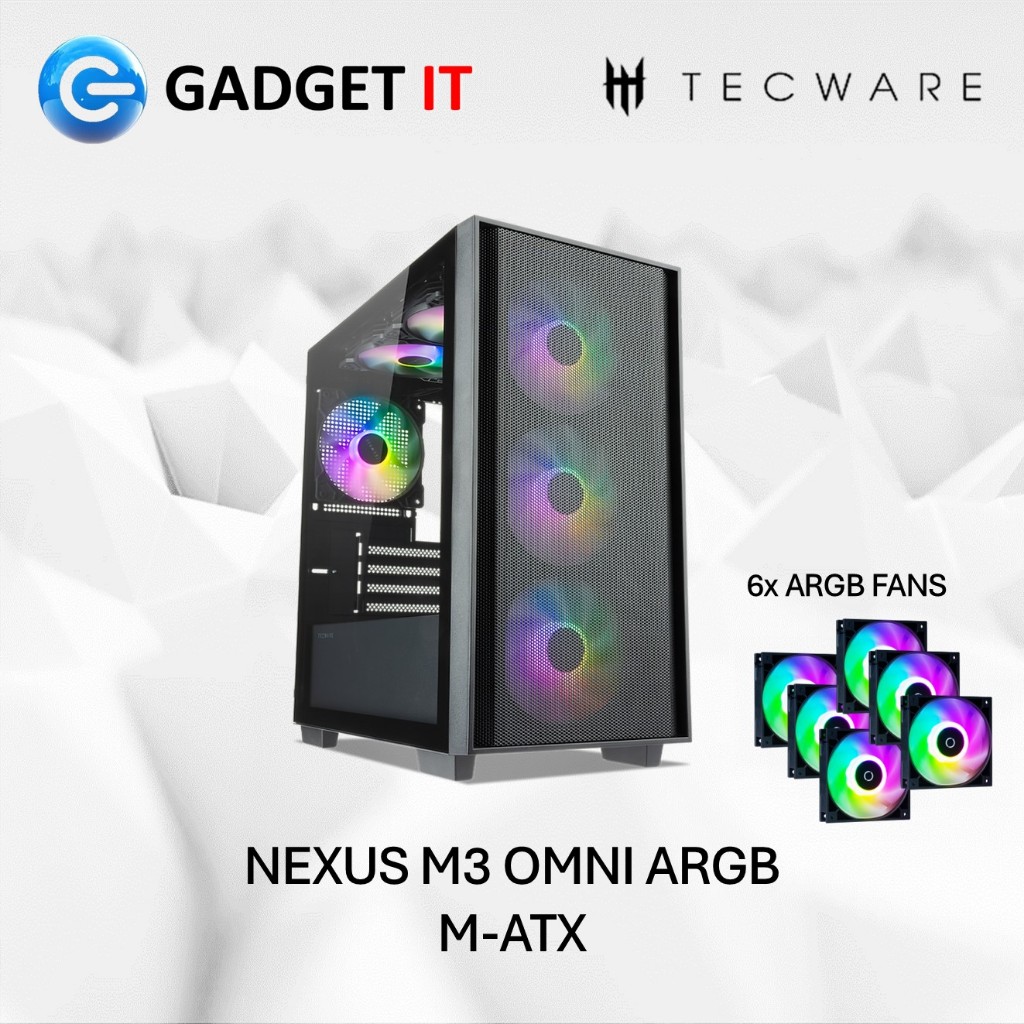 TECWARE NEXUS M3 OMNI TG ARGB HIGH AIRFLOW GAMING PC CASING M-ATX 6x ติดตั้งพัดลม ARGB GADGET IT