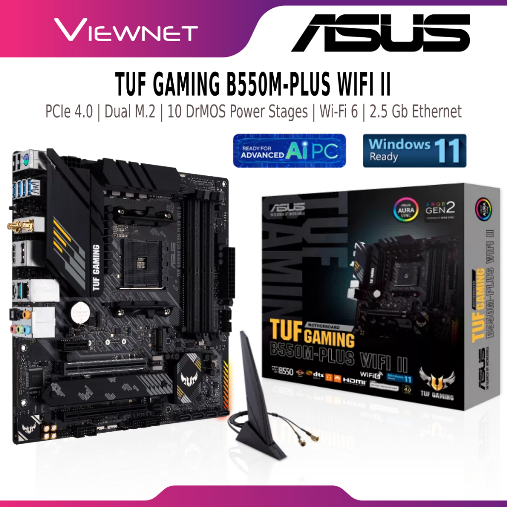 ASUS TUF GAMING B550M-PLUS WIFI II AM4 GAMING MOTHERBOARD COMBO PROCESSOR AMD AM4 RYZEN 5 5500 AMD A