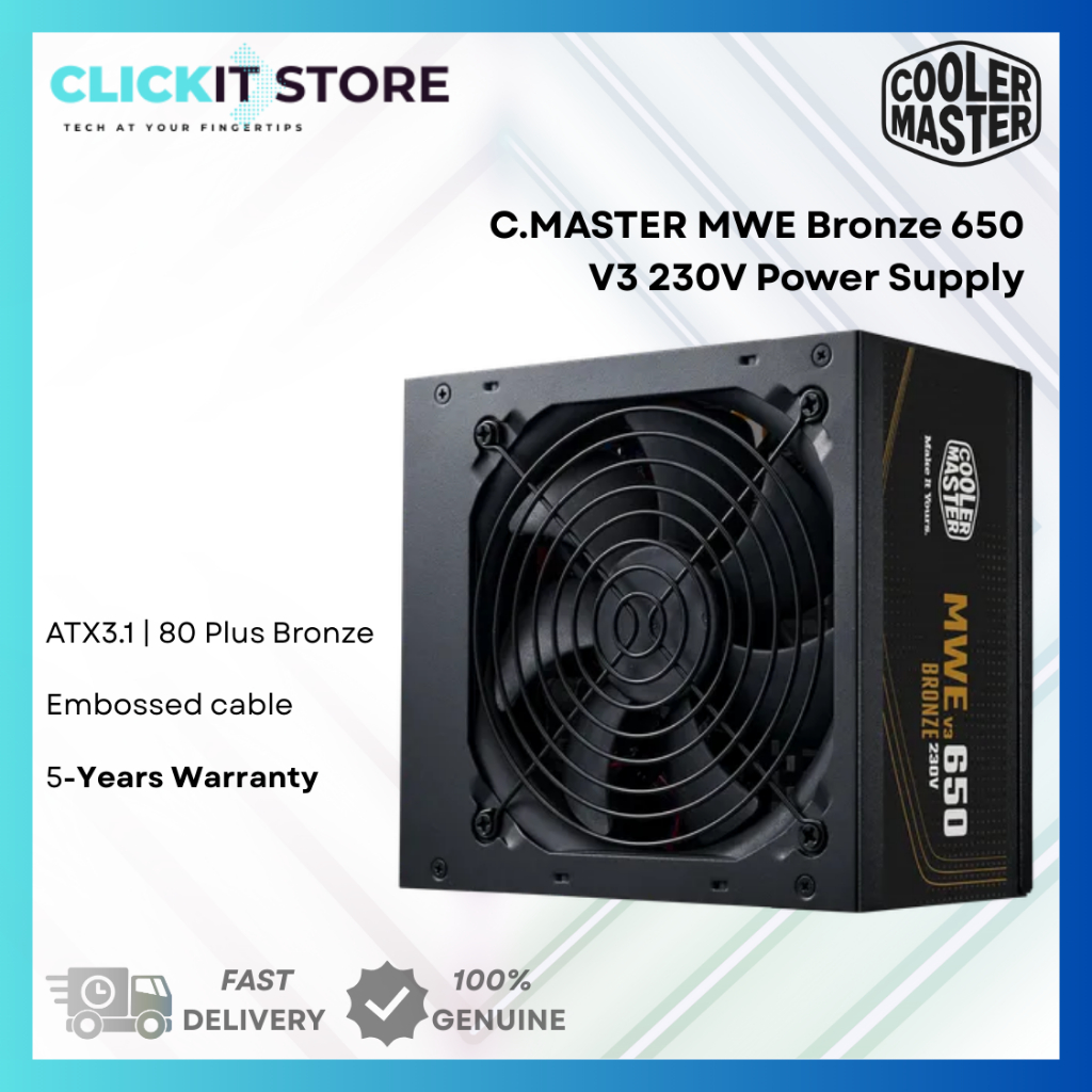 COOLER MASTER MWE Bronze 650 V3 230V ATX แหล่งจ่ายไฟ PSU MPE-6501-ACABW-3B
