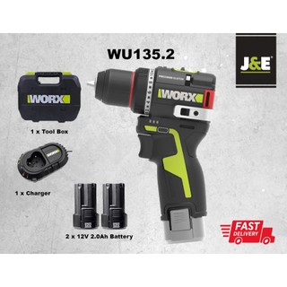 NEW MODEL WORX PROFESSIONAL WU135 50N.m 12V 2.0 AH Battery Brushless Motor Cordless Electric Drill 1800RPM