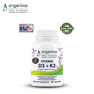 Organixs Canada D3 + K2 with calcium D3- 5000iu,  K2-100mcg as MK-7, 60ct