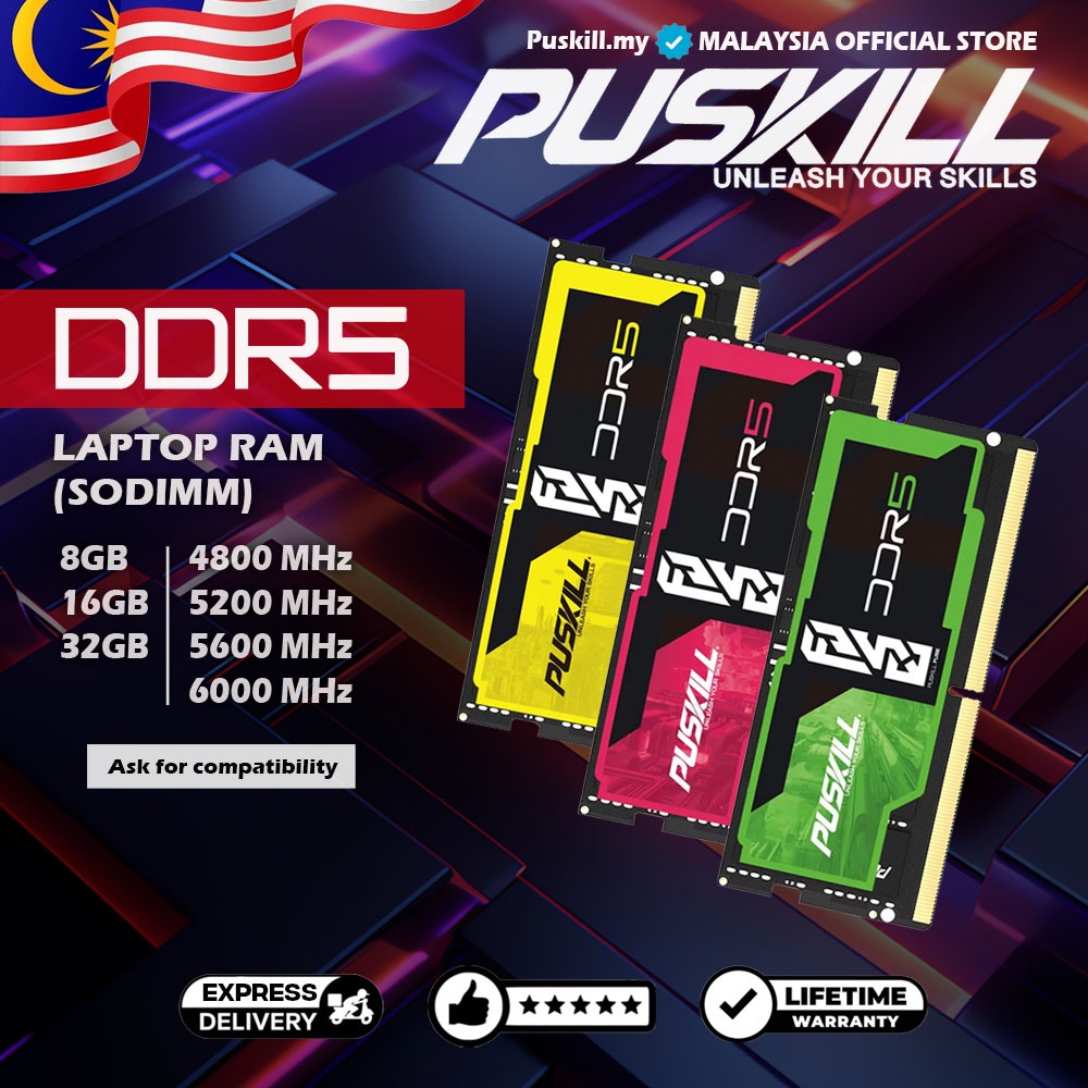 PUSKILL DDR5 8GB/16GB/32GB RAM แล็ปท็อป