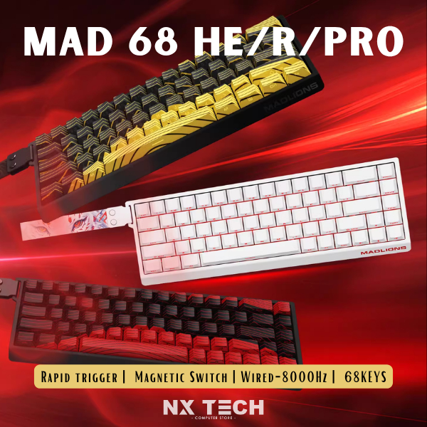 MAD68HE / MAD68R / MAD68PRO 68Kekunci RapidTrigger MagneticSwitch RGB Wired-8000HZ Hot‐swap Papan Ke