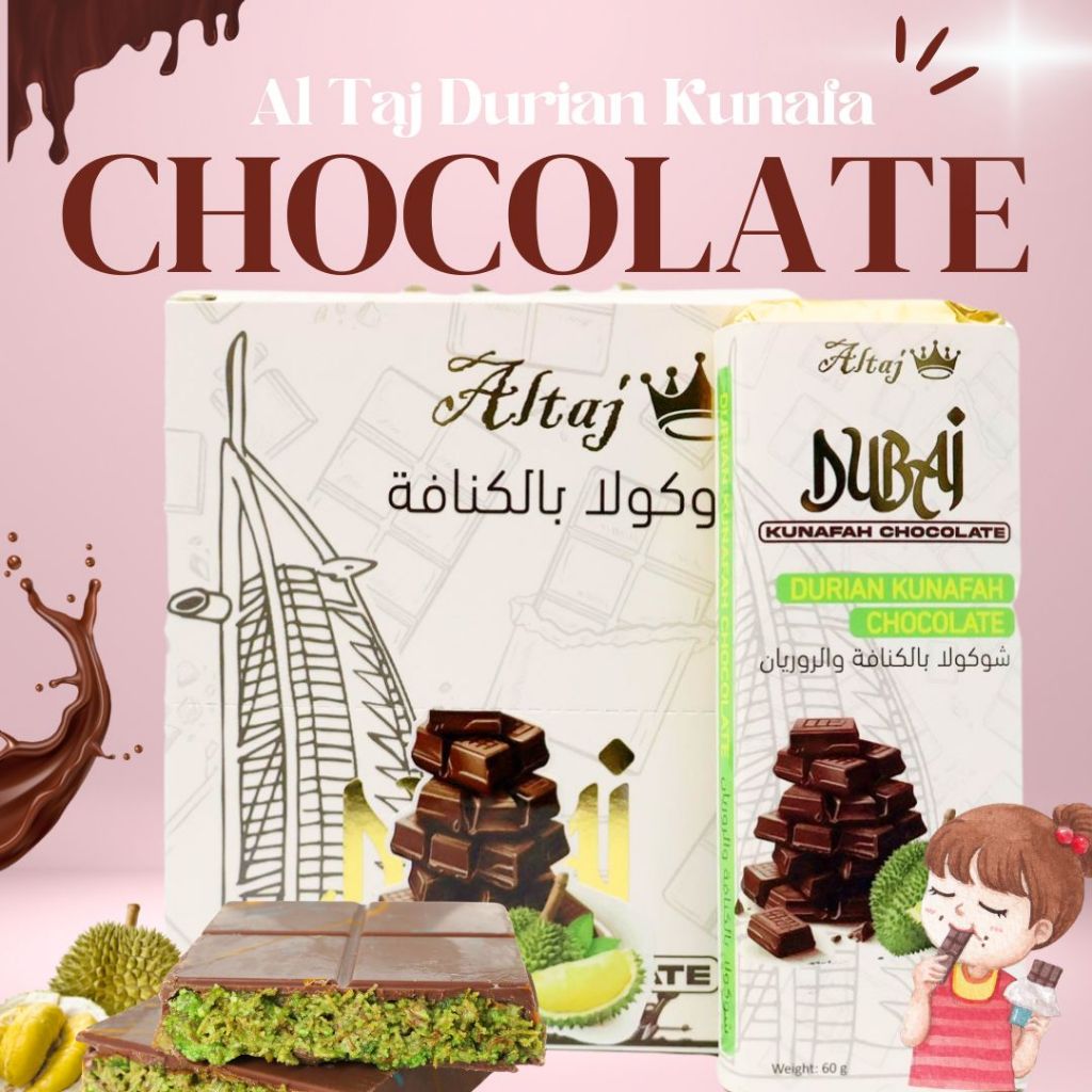 Ready Stock Dubai Durian Kunafa White Chocolate 60g by AlTaj