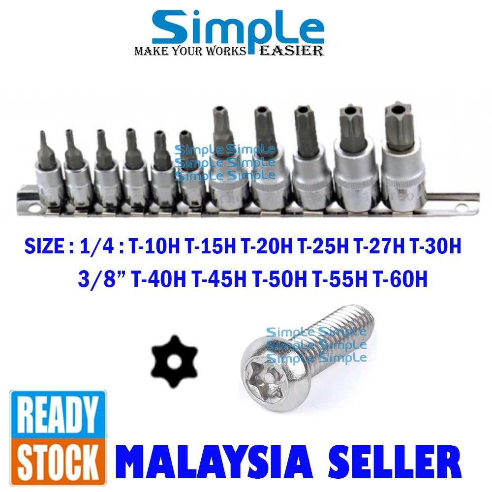 11pcs Tamper Star ซ็อกเก็ตชุด Torx Buka Torx สกรู T-10H T-15H T-20H T-25H T-27H T-30H T-40H T-45H T-