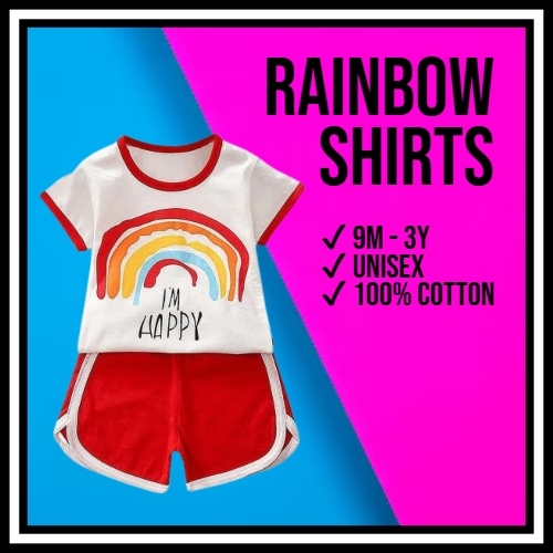 RESTORE Kids Boy Girl Rainbow Clothing Baju Budak Cotton Short Sleeve T-shirt+Short Pants Playset