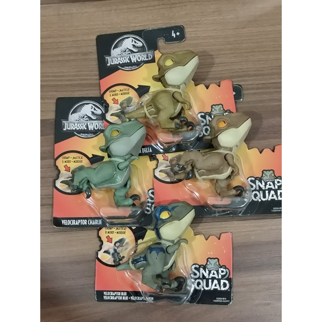 Mattel Jurassic World Snap Squad Velociraptor 4 biji Blue Echo Delta Charlie