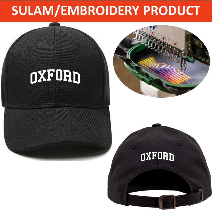 EMBROIDERY SULAM OXFORD UK UNITED KINGDOM WORDING โลโก้ BASEBALL 100% POLYESTER CAP ADJUSTABLE STRAP