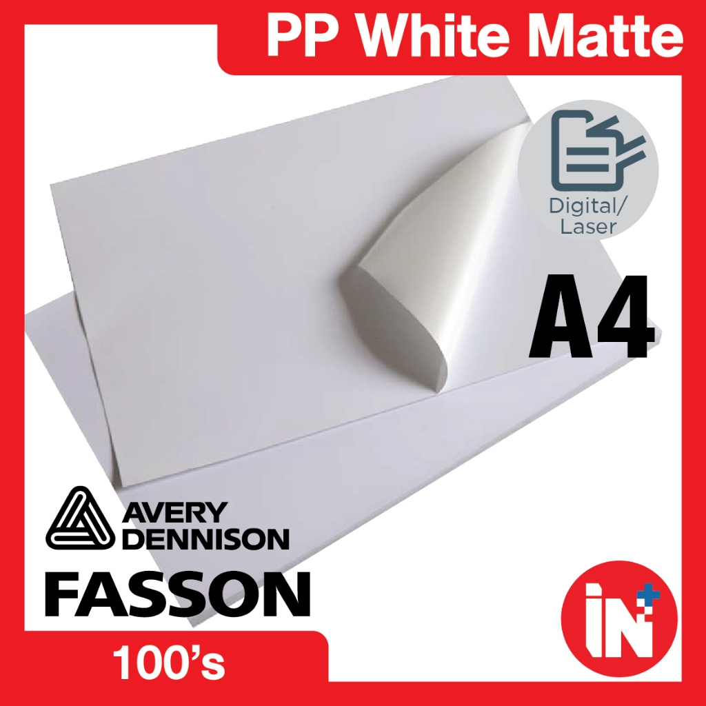 FASSON PP White Matt Synthetic 100s A4 สติกเกอร์ Avery Dennison Self-Adhesive กันน้ํากาวที่แข็งแกร่ง