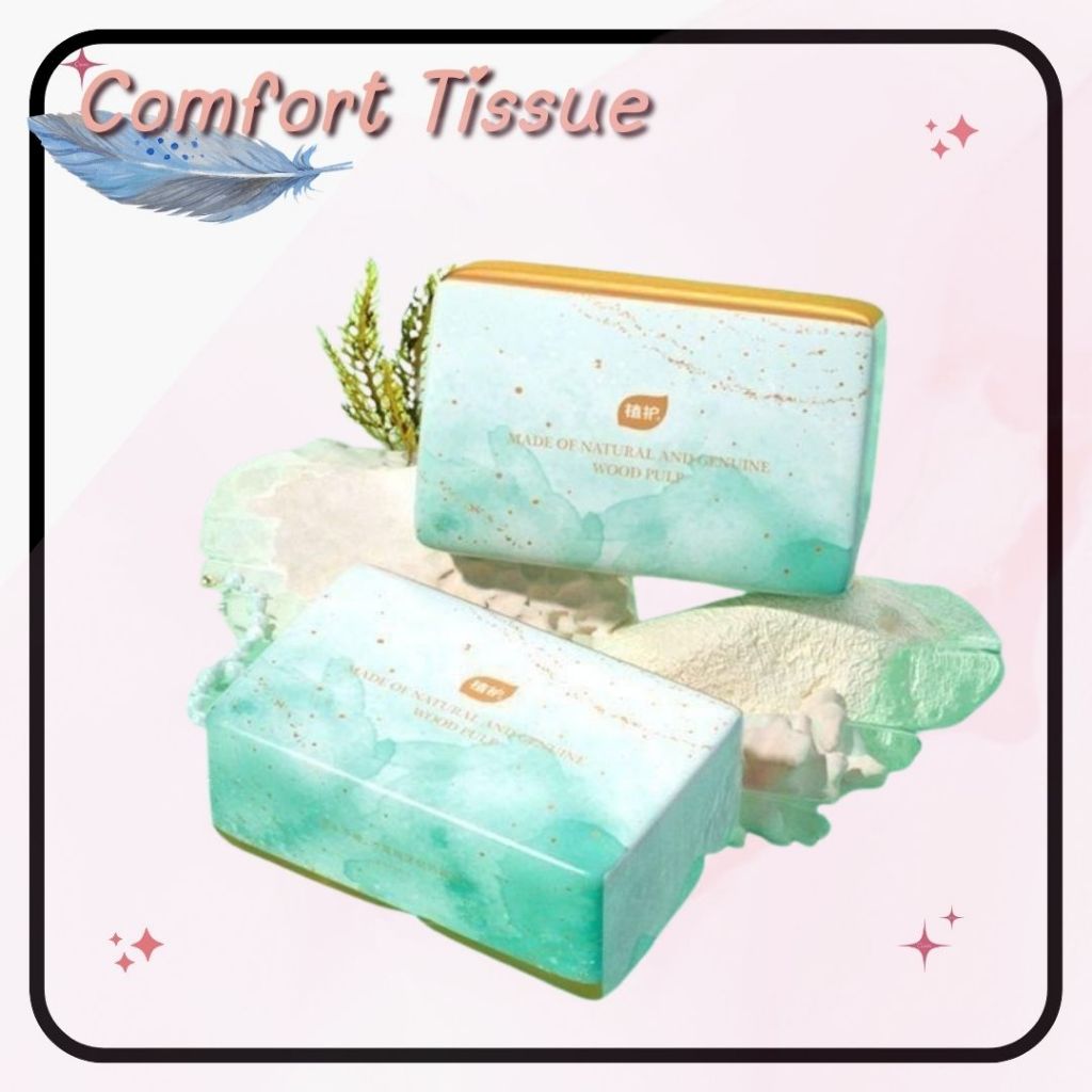 [1 แพ็ค] กระดาษเช็ดหน้า Cheerful Green 4 ชั้น x 81 ดึงผ้าฝ้ายคุณภาพ Tisu