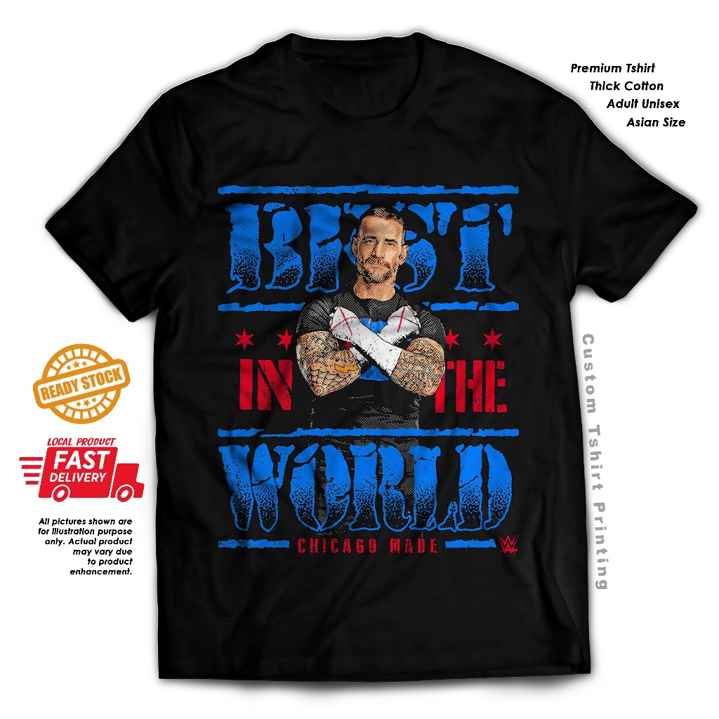 CM PUNK เสื้อยืดผ้าฝ้ายมวยปล้ํา wwe