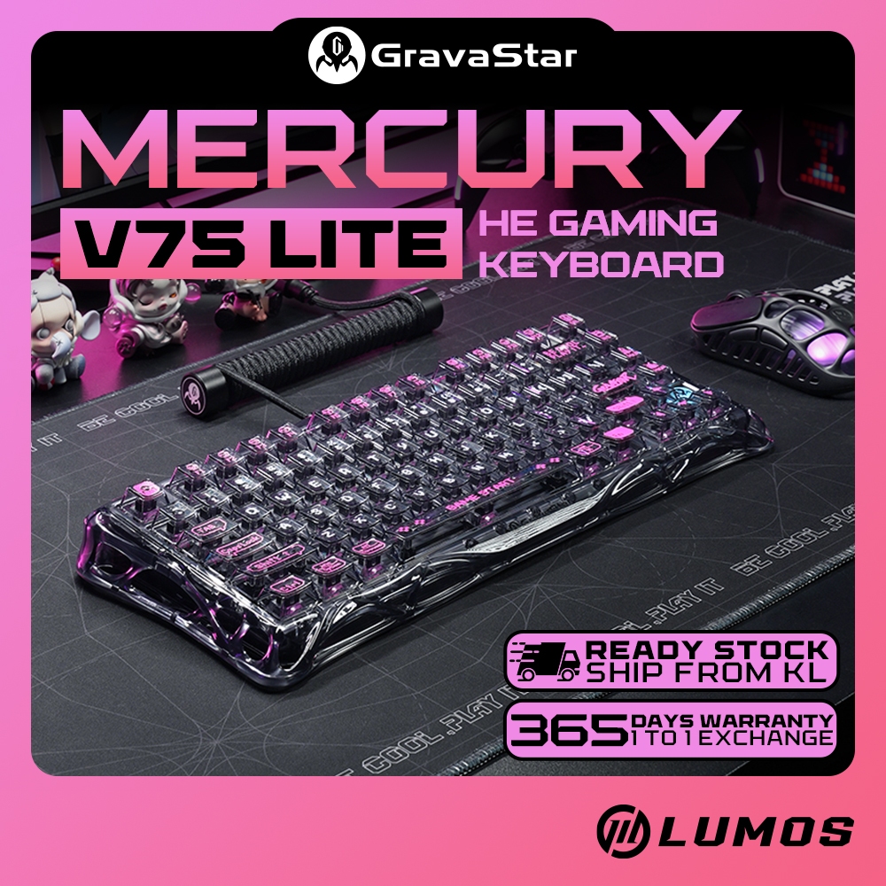 Gravastar Mercury V75 Lite คีย์บอร์ดเกม HE สีดําโปร่งใส
