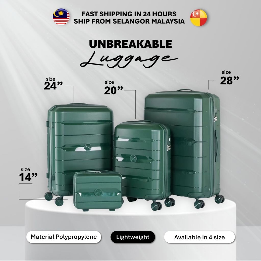 Polypropylene Unbreakable กระเป๋าเดินทางชุด 14 นิ้ว 20 นิ้ว 24 นิ้ว 28 นิ้วกระเป๋าเดินทางกระเป๋าเดิน