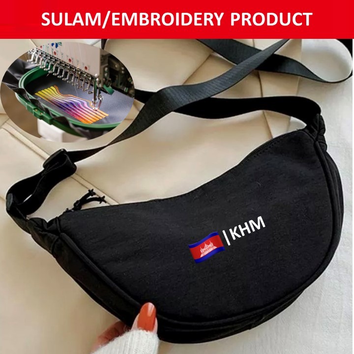 EMBROIDERY(SULAM) EMJOYS KHM CAMBODIA FLAG LOGO UNIQLO SLING BAG NYLON BAG CROSSBODY SHOULDER ZIPPER