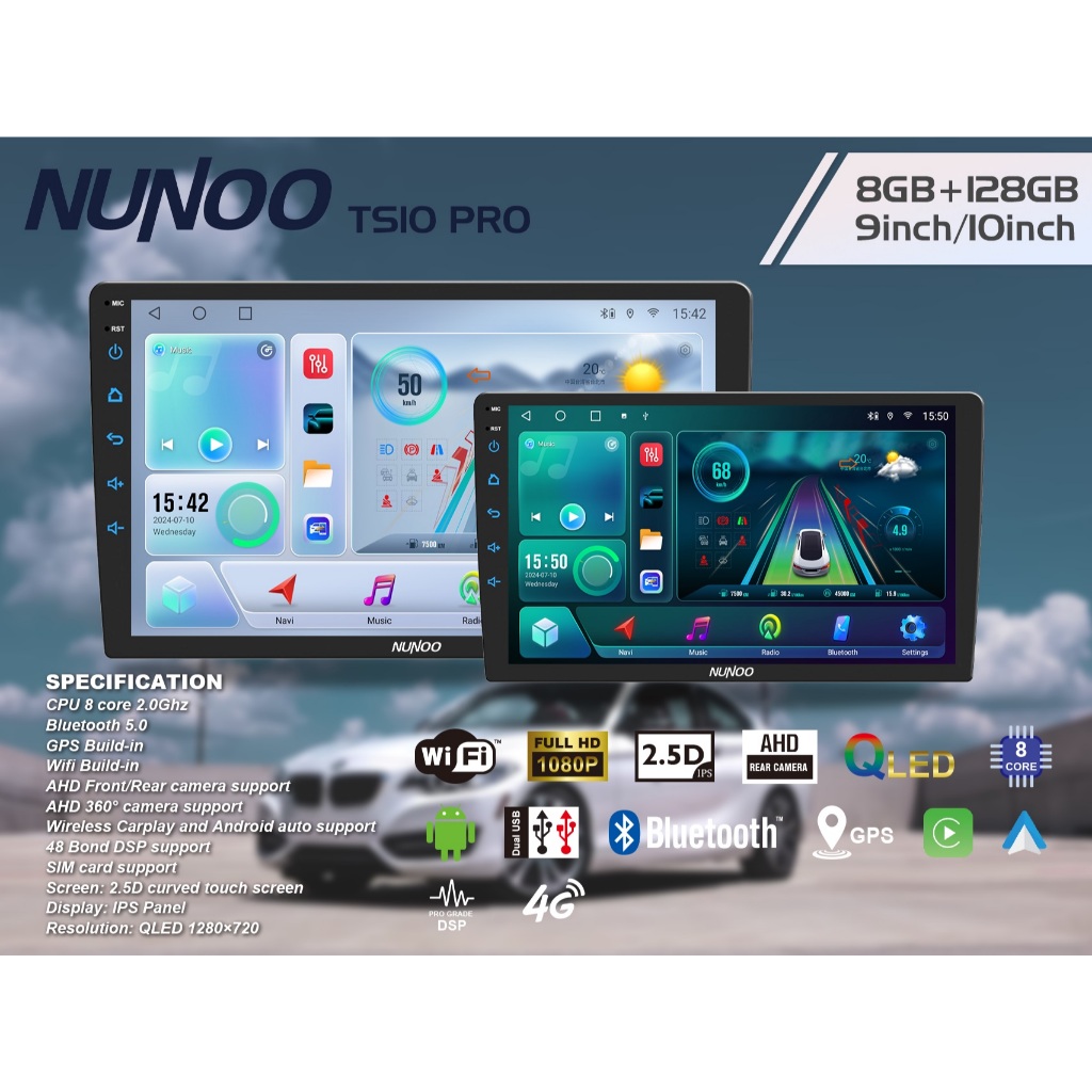 NUNOO 7862 /TS10PRO (ฟรีกล้อง 360 หรือกล้อง AHD) หน้าจอ 2K PERCUMA 360 autu Kamera Belakang AHD